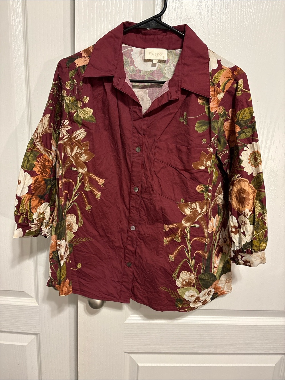 entro Burgundy Floral Button-Down Blouse